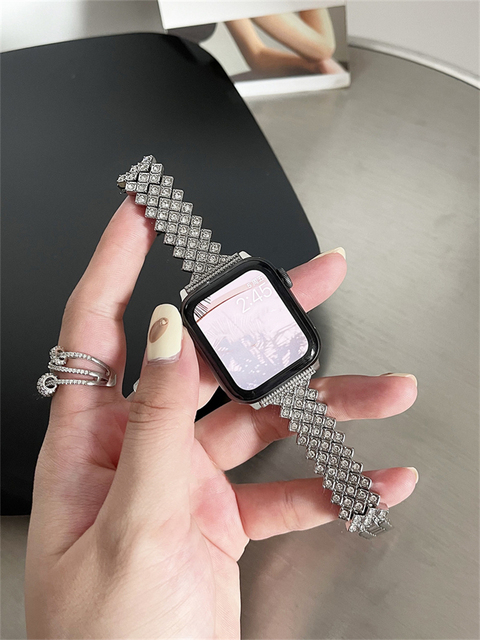 Metal Diamond Bracelet For Apple Watch Band 44mm 41mm 42mm 38 45 40mm For iwatch 7 SE 6 5 4 3 Stainless Steel Loop Strap