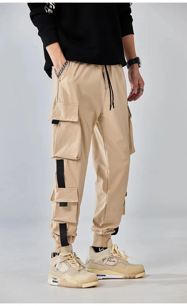 Classic Design Multi Flap Pockets Cargo Pants,Men's Loose Fit Drawstring Harem Cargo Jogger Pants