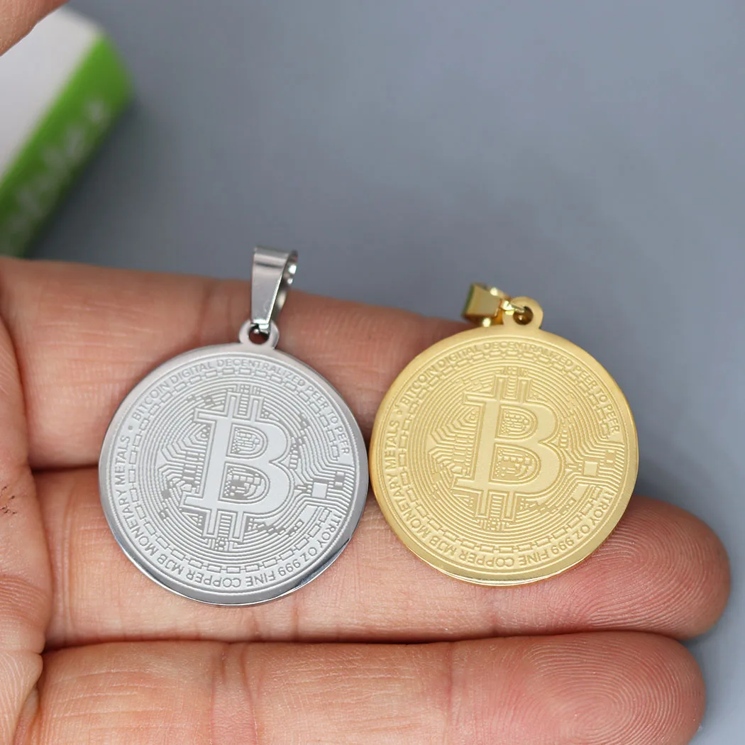 ステンレス鋼のビットコインペンダント,ペンダント,メダル,ジュエリー作り,ネックレスを見つけるためのチャーム,コレクション,ギフト,2個 -  AliExpress