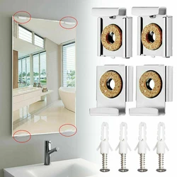 Adjustable Bathroom Mirror Clips with Screws - Set of 4 Wall Mounting Brackets - 4pcs