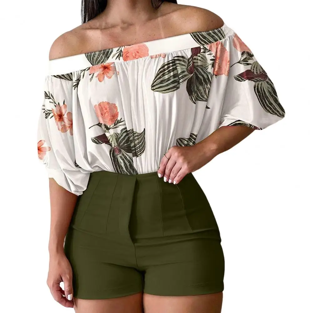 

Повседневный топ и шорты, костюм, рубашка, элегантный женский топ с цветочным принтом, шорты, костюм, летняя уличная одежда