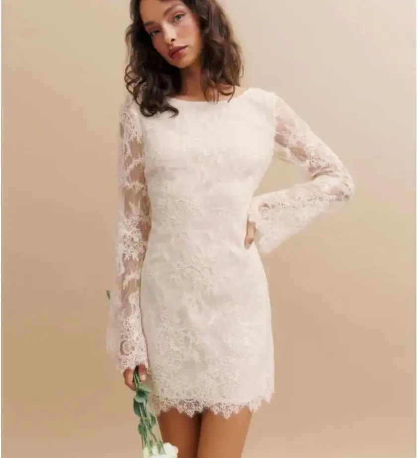 

Кружевное свадебное платье-футляр с юбкой-годе для женщин, свадебные платья, иллюзионный верх на спине, свадебное платье, 2024
