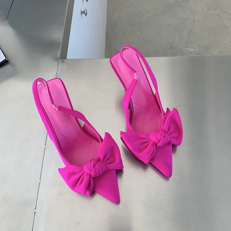 Summer New Women Pumps Fashion Bow-knot Pointed Slip on Ladies Elegant Dress Shoes Sexy High Heels Slingback Sandals for Women 3