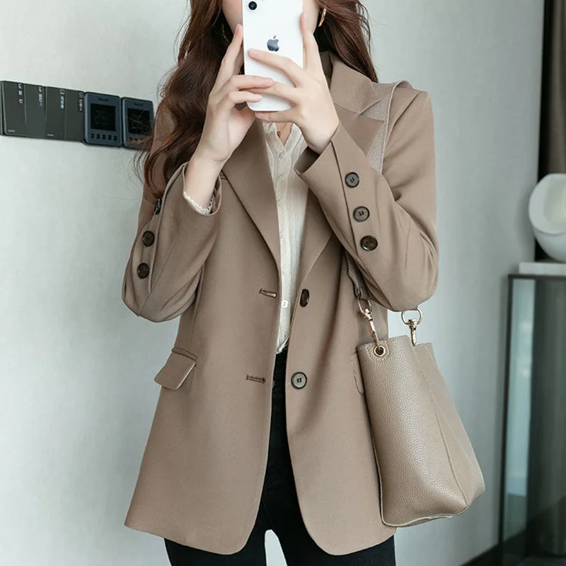 Fashion Lapel Button Spliced Solid Color Casual Blazer Women's Clothing 2023 Autumn New All-match Tops Loose Office Lady Blazers