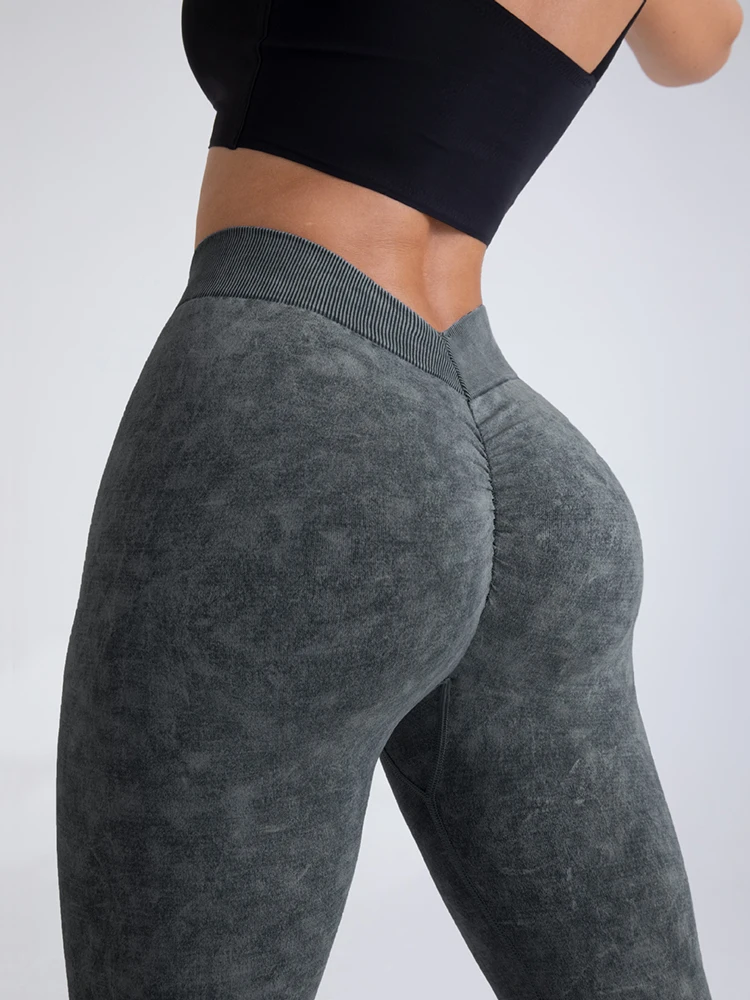 Push Up Leggings Sportivi A Vita Alta Stretch Athletic Women Pantaloni Sexy Seamless Sand Washed Denim Gym Leggings Femme
