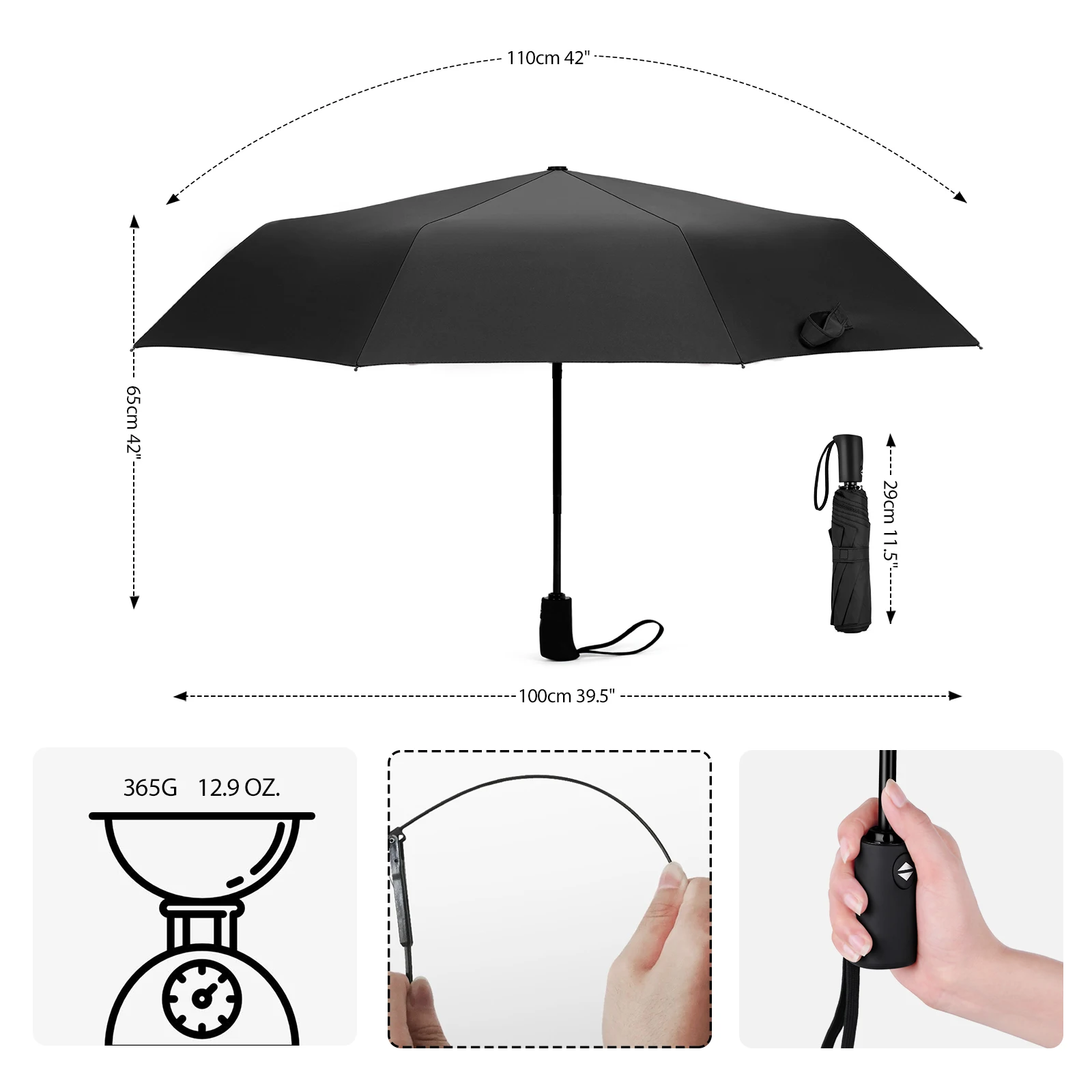 Full Automatic Umbrella For Female Male Strong 3 Folding 8 Ribs Windproof Umbrella For Rain and Sun High Quality Stand