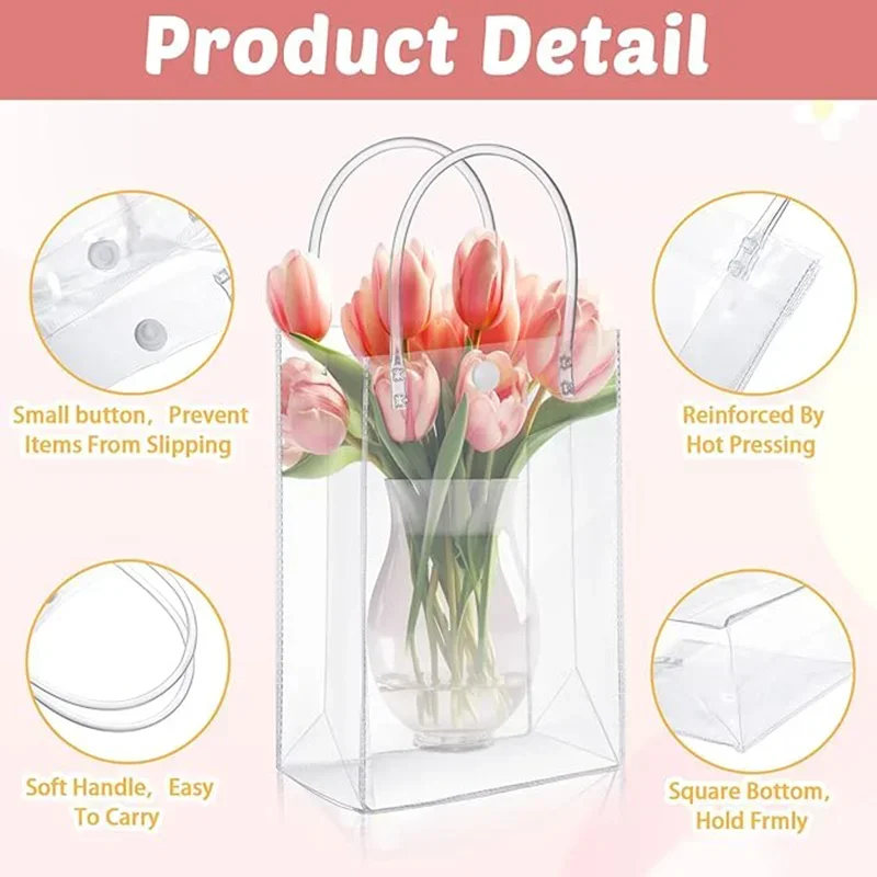 30x Transparente PVC-Geschenktüten Mit Griff – 17,8x10,2x20,3 Cm, Für Hochzeit, Babyparty, Geburtstag