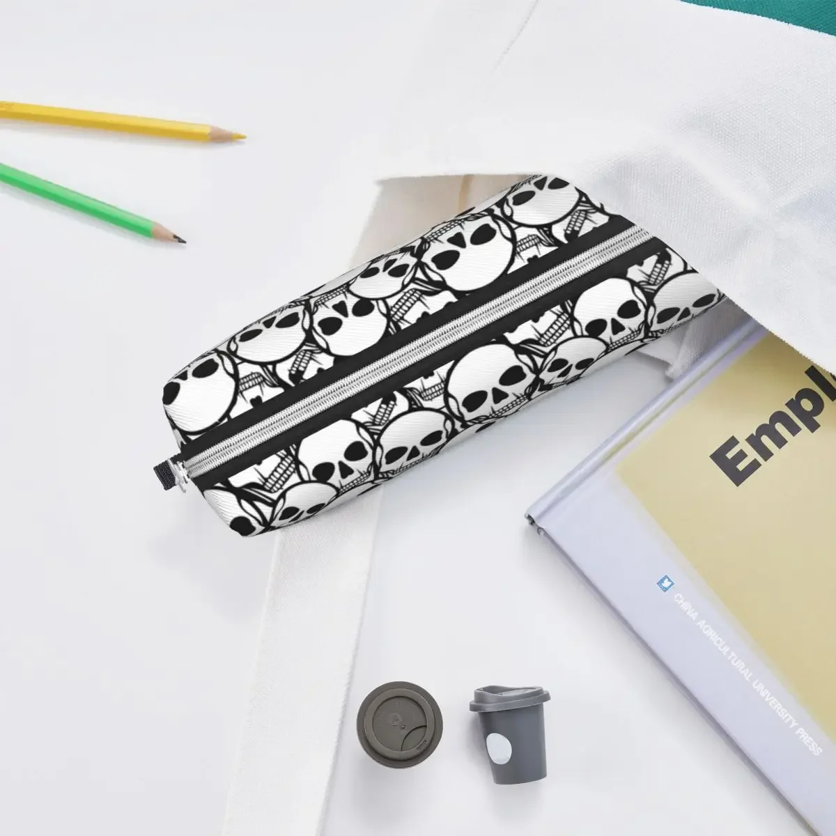 Cool Pencil Case Skeleton  Bag Skulls Print School  Cases Students Square Custom DIY Stationery Organizer 6