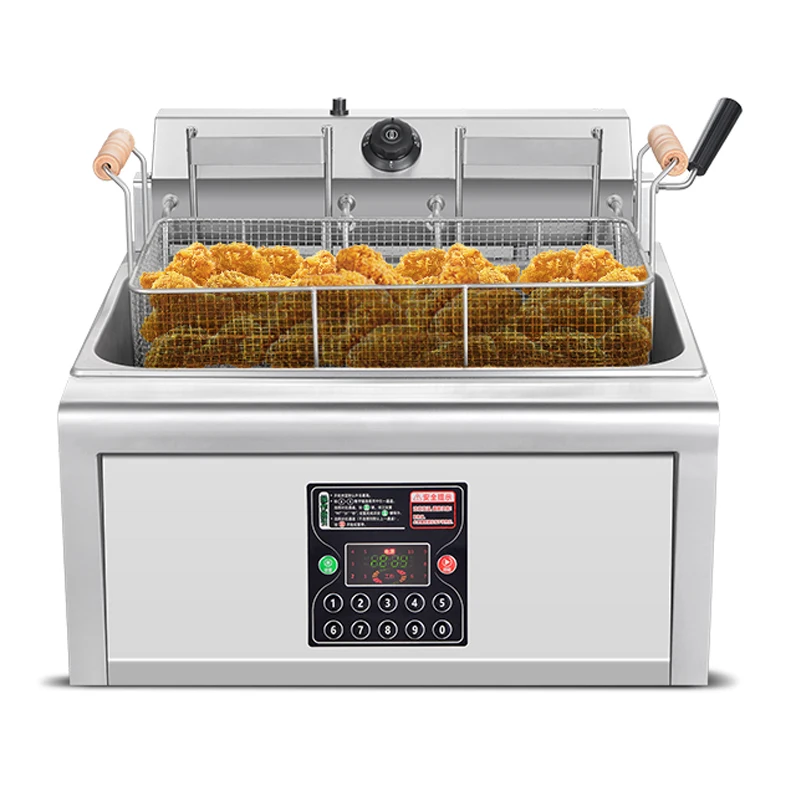 20L Electric Fryer Commercial Intelligent Automatic Lifting Fryer Fryer Double Cylinder Large Capacity Fried Chicken Chop French