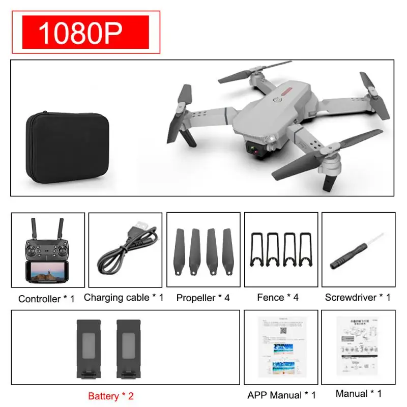 Mini E88 Drone 4k HD Dual Camera Visual Positioning 1080P WiFi Fpv Drone Height Preservation Rc Quadcopter Dron Toys 