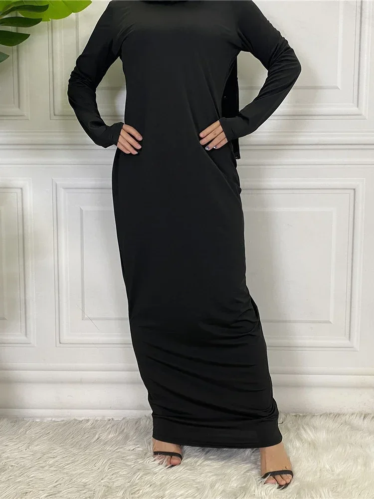 White Abaya Under Dress Milk Silk Long Sleeve Muslim Inner Dresses Islamic Clothing Turkey Abayas for Women Dubai Ramadan Robe
