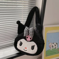 Girls Large capacity Cartoon Anime Cozy Fluffy Tote Bag, Kuromi Plush Tote & Shoulder Bag, Cinnamoroll Melody Faux Fur Handbag 4