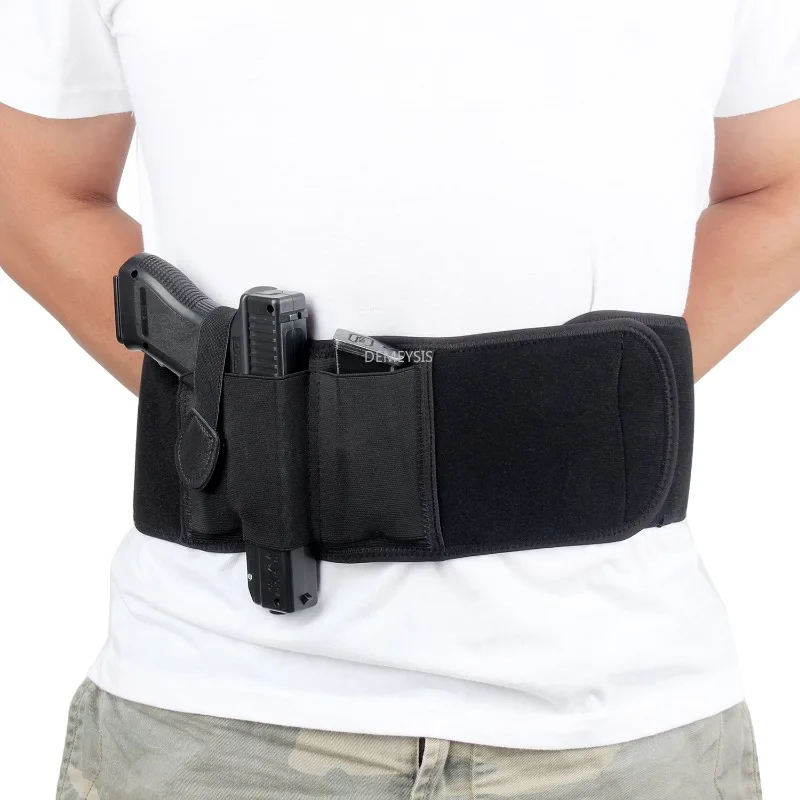 Right Left Hand Tactical Pistol Holster Elastic Wide Belt Outdoor Hunting Hidden Gun Holster Concealed Belly Gun Carry Pouch pistol holster,gun holster,hunting holster