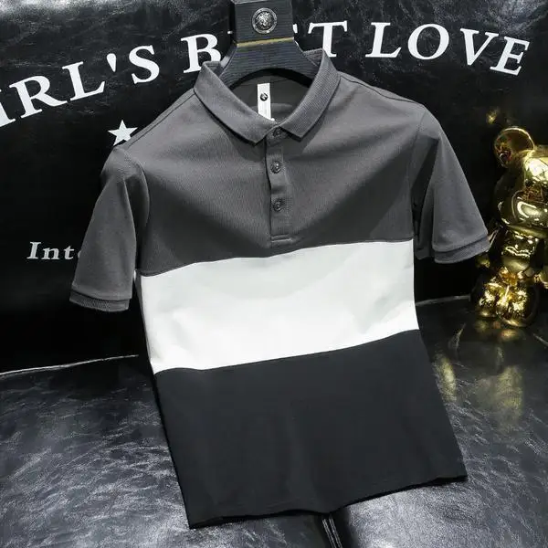 thumbnail image 1 of Camiseta con cuello para hombre, sin logotipo, para hombre, polos jaspeados, camisetas negras, ropa para hombre con empalmes, novedad de 2024, camisetas y camisetas básicas de moda XL, 1 of 5