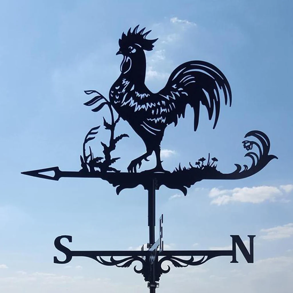 

Farm Stainless Steel Home Weather Vane Wind Direction Indicator Yard Measuring Tools for Outdoor Rooster Animal Bracket