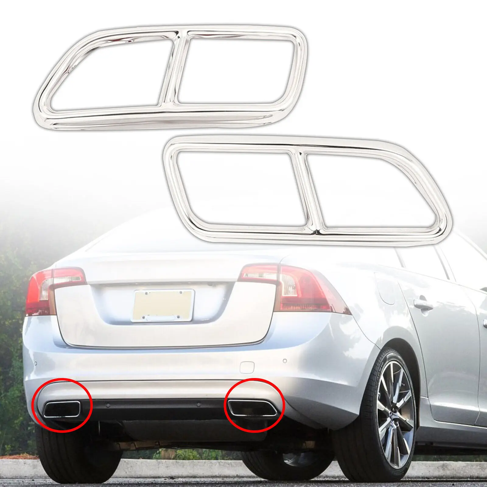 

For Volvo S60 V60 2014-2018 Stainless Steel Exhaust Muffler Tail Pipe Cover Trim