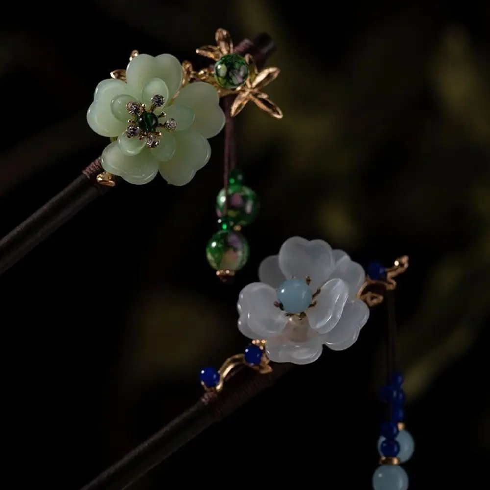 

Классические женские заколки Hanfu для волос с кисточками и диском, цветочные аксессуары для волос, деревянные вилки для волос в китайском стиле, Шпилька для волос