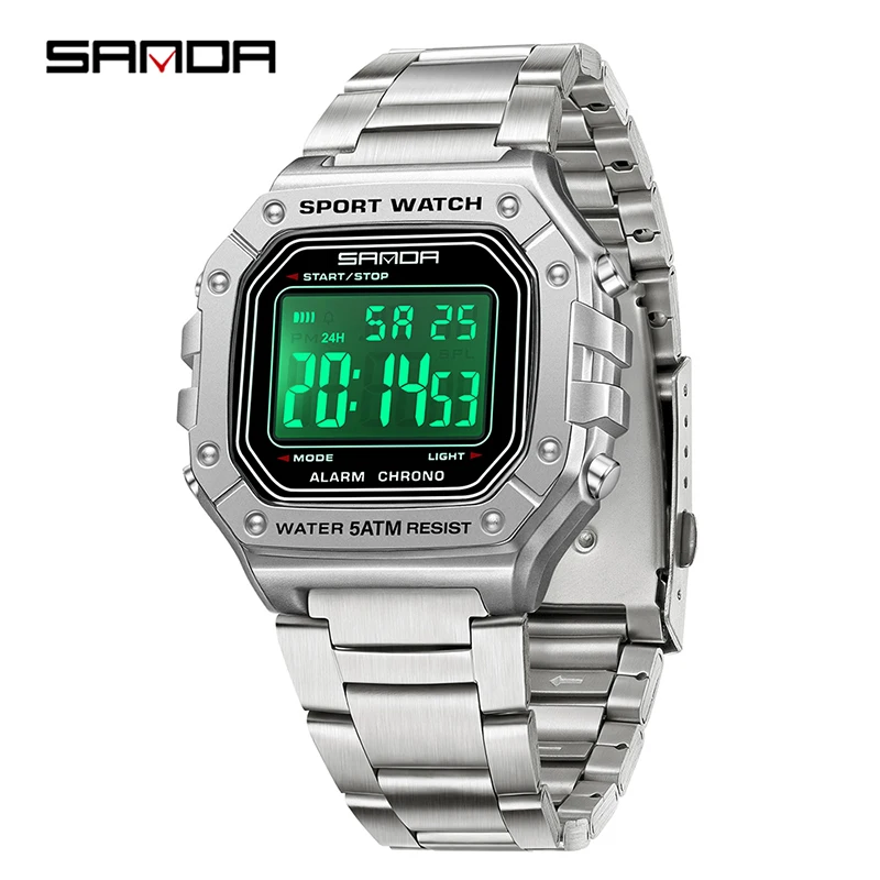 Digital Fashion Waterproof Watch with Date & Alarm