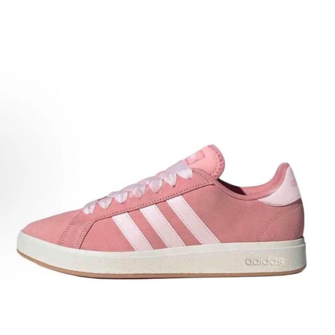Adidas Grand Court Series Tênis esportivos leves e resistentes ao desgaste para homens e mulheres, novo design estilo tênis com textura de camurça, tênis de skate estilo retrô confortável, aderência forte, elementos de quadra clássicos rosa, recomendado para casais Jr7110