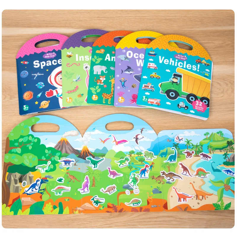 6 pces dinossauro mundo manual adesivo jogo de imagem livro educação  precoce iluminação formação intelectual bebê idade 3-6 anos de idade