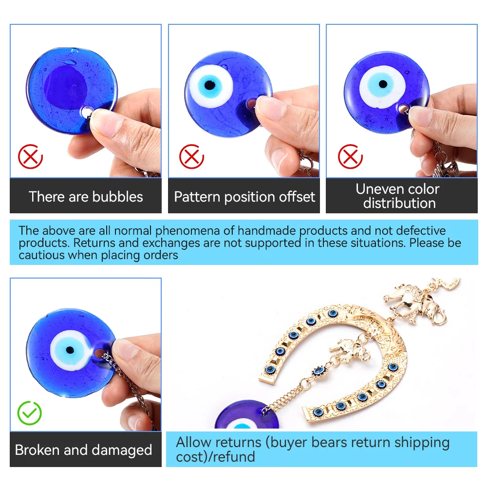 Turkish Blue Evil Eye Beads Charms Pendants Gold Colour Horseshoe&Elephant Hanging Ornament Car Amulet Lucky Gift Home Decor 4