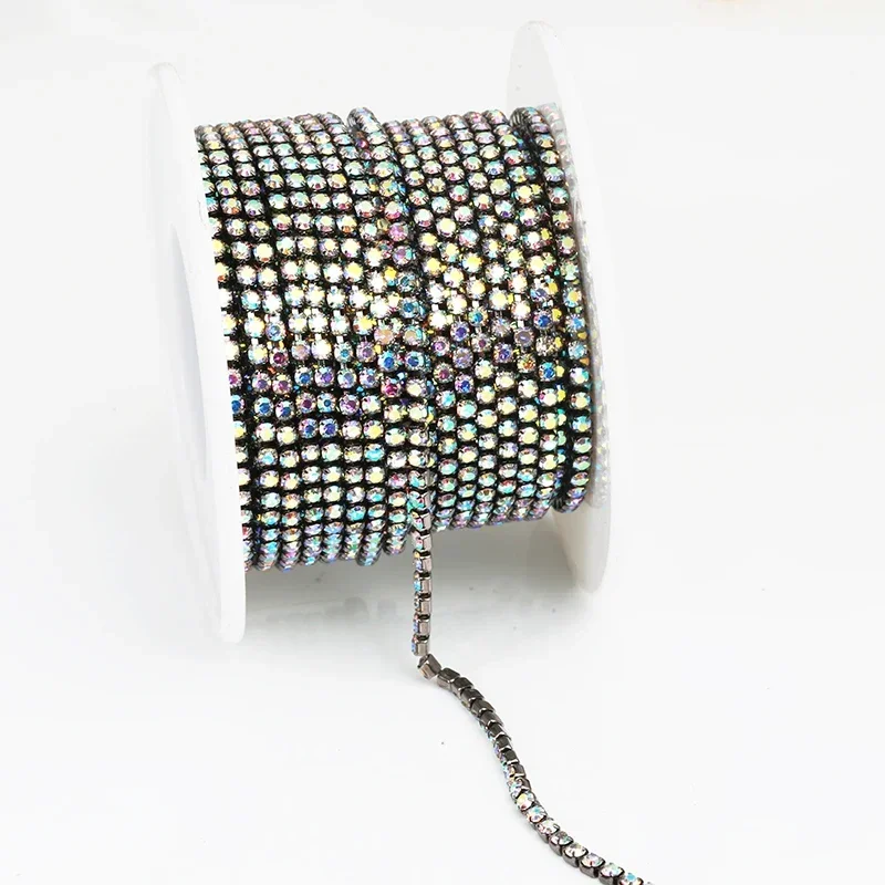 Opal Glass Rhinestone Trim in Pink, Green, and Blue – 1 Yard for DIY Wedding Dress Decoration