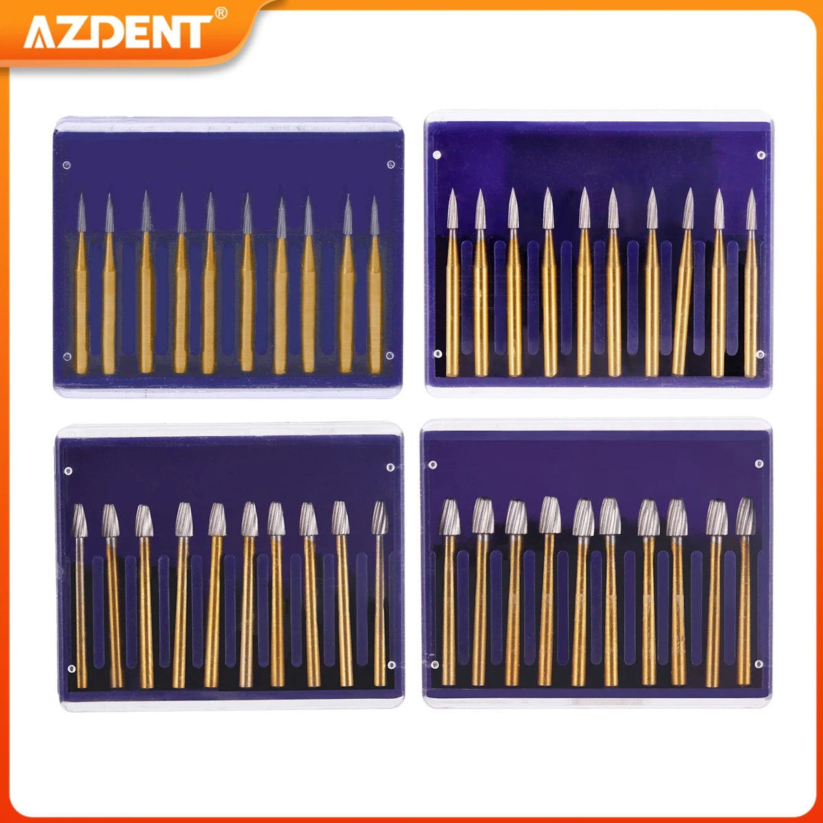 

AZDENT 10PCS/Box Dental Burs Tungsten Carbide FG Bur Trimming Finishing FG7901 FG7902 FG7406 FG7408 Titanium Plating High Speed