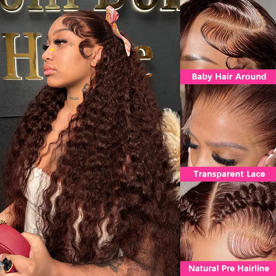 13X4 Chocolate Brown Lace Front Wigs Brazilian 13X6 Hd Lace Frontal Wig 100% Brown Curly Human Hair Pre Plucked Wigs For Women