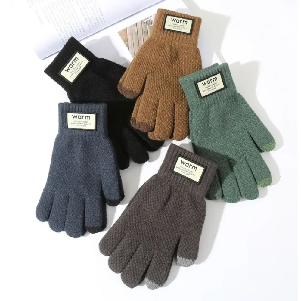 New Fashion Winter Knitted Gloves Windproof Solid Color Touch Screen Gloves Thickened Cycling Gloves Men Women