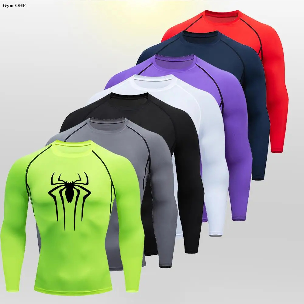 Compression t shirt sport t shirt running t shirts running t shirt fitness clothes Spider Compression Shirt Mens Rashguard Fitness For Men Gym Sports T-Shirt Running Sweatshirt Outdoor Mountaineering Training