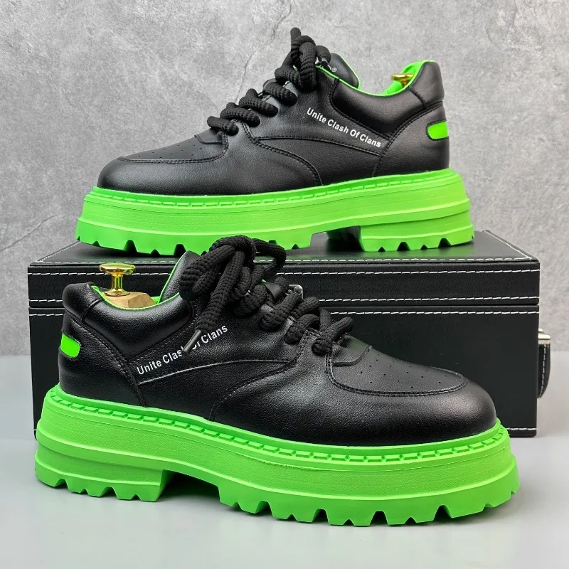 

Высококачественные кожаные туфли на толстой подошве для мужчин, повседневные кроссовки, модная трендовая обувь, увеличивающая рост, броги, Дерби, мужские мокасины