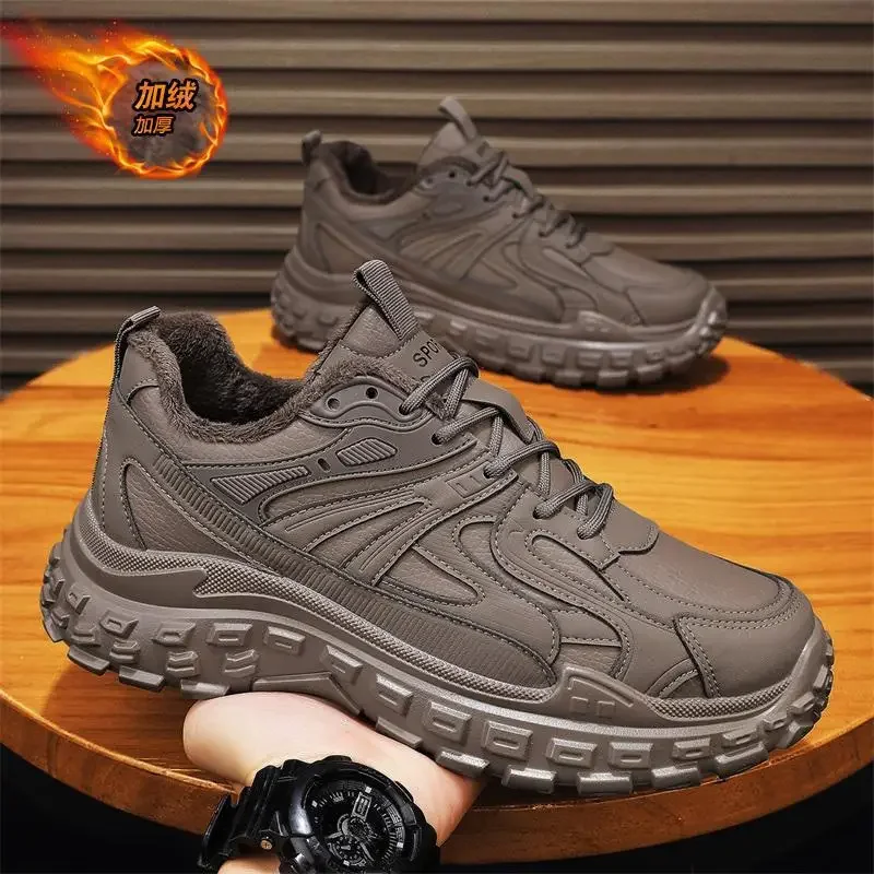 

Зимняя мужская обувь, утолщенные кожаные кроссовки с флисовой подкладкой, с изолированным хлопковым наполнителем, мужская повседневная обувь, модная обувь