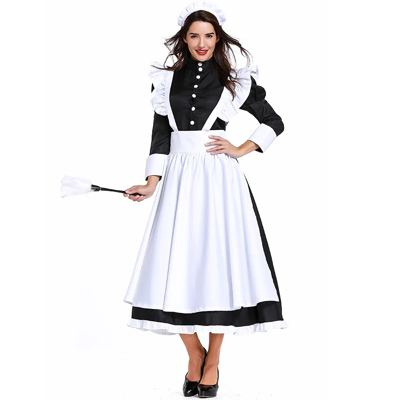 

British Style Movie Character French Maid Dress Women German Lolita Black and White Long Dresses Outfit