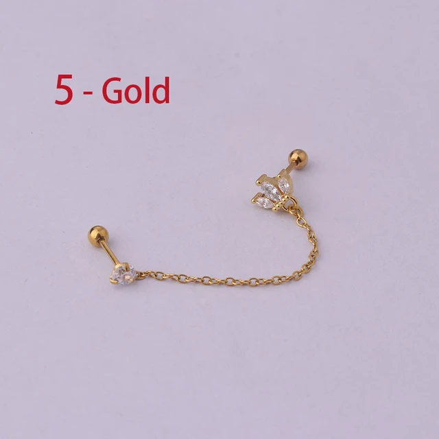 Boucles d'oreilles tendance en acier inoxydable pour femmes, 1 pièce, chaîne à Double perçage, fleur coréenne, Zircon, clous de perçage, bijoux à la mode
