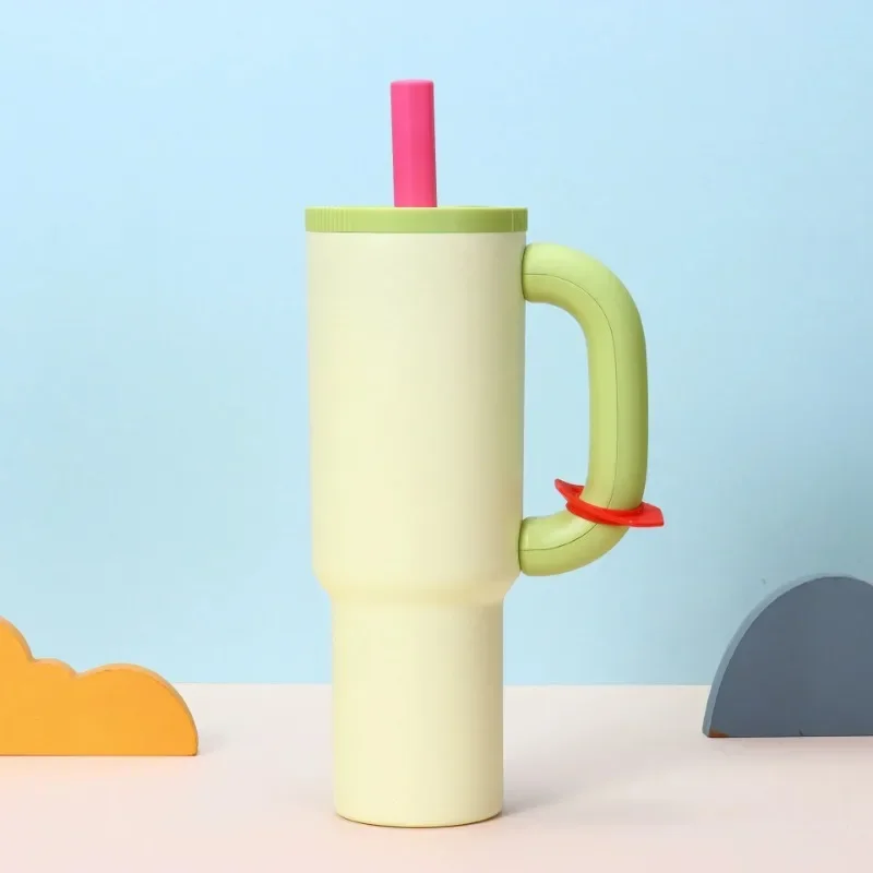 New 40oz 304 Stainless Steel Straw Insulated Ice Cup - Thick, Portable Handle Design for Trendy Hydration