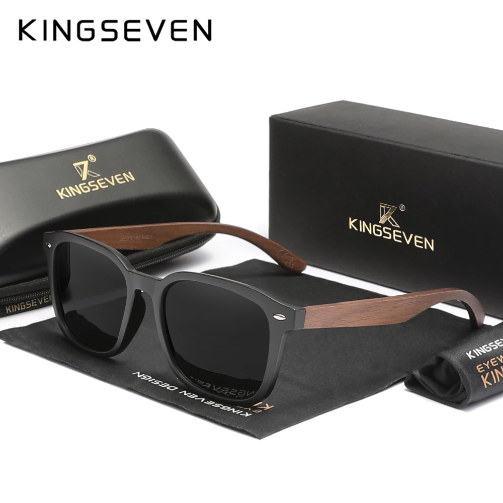 KINGSEVEN الكلاسيكية الجوز النظارات الشمسية النساء/الرجال الاستقطاب UV400 عدسة موضة نظارات خشبية مربع كبير إطار القيادة نظارات