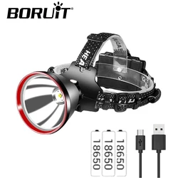 BORUiT 5000LM Powerful LED Headlight 18650 Battery USB Rechargeable Headlamp Waterproof Work Torch Fishing Light Camping Lantern