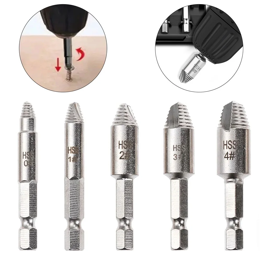 

5 Piece Hexagonal Shank Single Head Damaged Screw Extractor Iron Stripped Broken Screw Bolt Remover Puller Easy Removal Tool Set