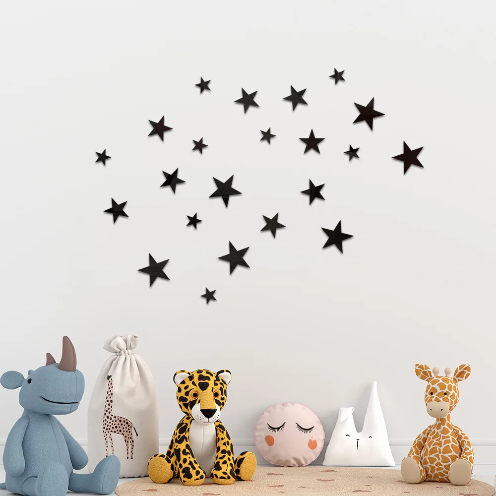 3D Star Mirror Wall Sticker Large Medium and Small Combination Acrylic Mirror Wall Sticker Home Living Room Wall Decorations 5