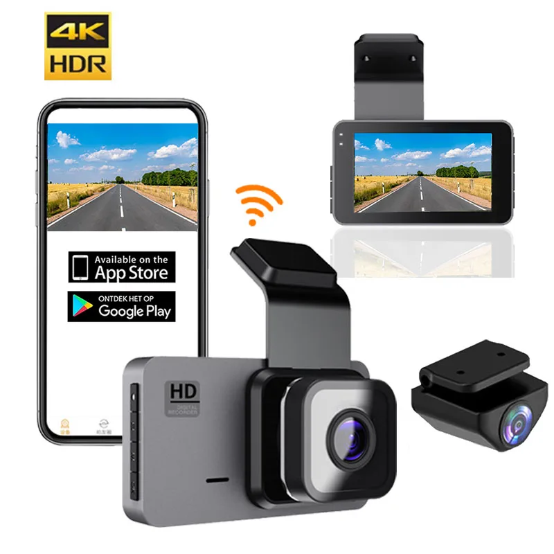 

2 Channel Car DVR HD 4K WIFI APP Control Built-in Sensors Video Recorder Vehicle Dash Cam for Car Dual Camera 24H Parking