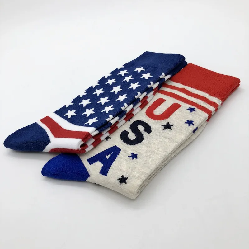 2 Pairs of American Flag Style Personality Stripes Star Letters USA Men's Jacquard Stockings