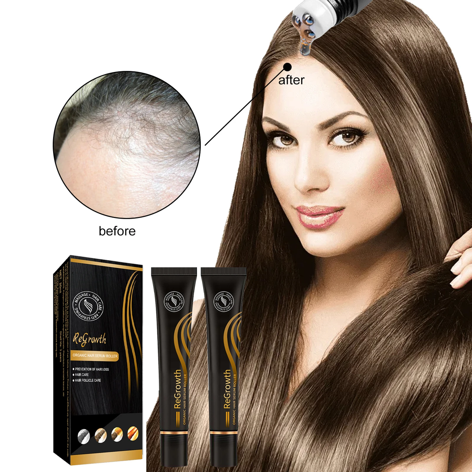 

Roll-on hair growth massage stimulates the scalp nourishes hair roots thickens hair & multiflorum nutrient solution Freeshipping