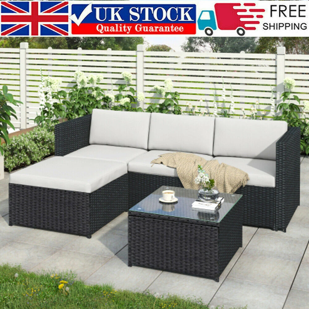 Rattan Garden Furniture Corner Sofa Set Lounger Table Outdoor Patio