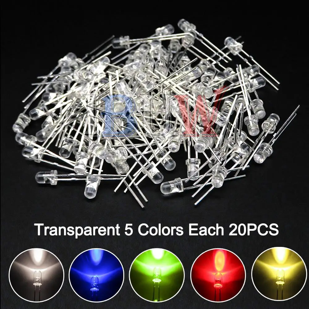 100PCS/lot 3mm LED Diode F3 Assorted Kit ibuw White Green Red Blue Yellow Orange Pink Purple Warm White DIY Light Emitting Diode led light kit