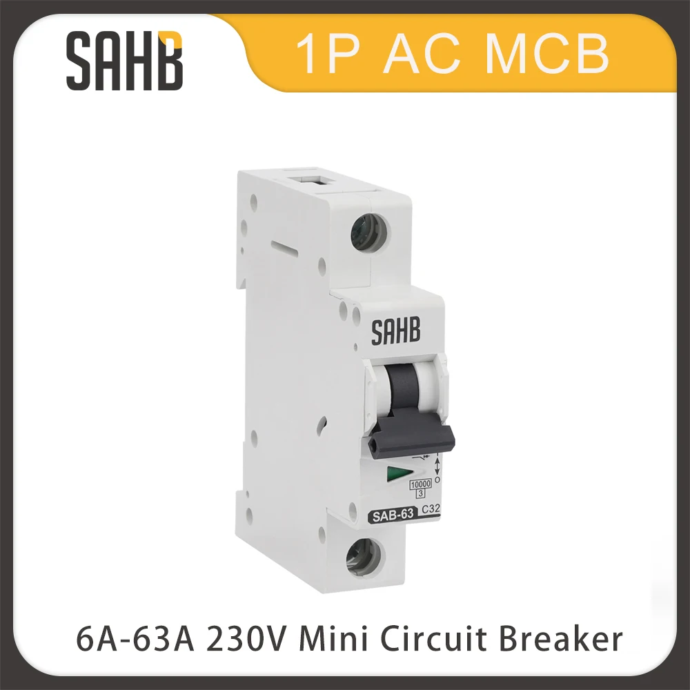 SAHB Din Rail mcb 6A 10A 16A 20A 25A 32A 40A 50A 63A 230V Curve C AC