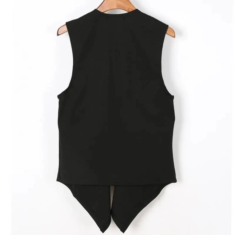 Men New Summer Solid Sleeveless Vest Fashion Irregular Long Cardigan Cape Korean Trendy Streetwear Punk Rock Personality Cloak