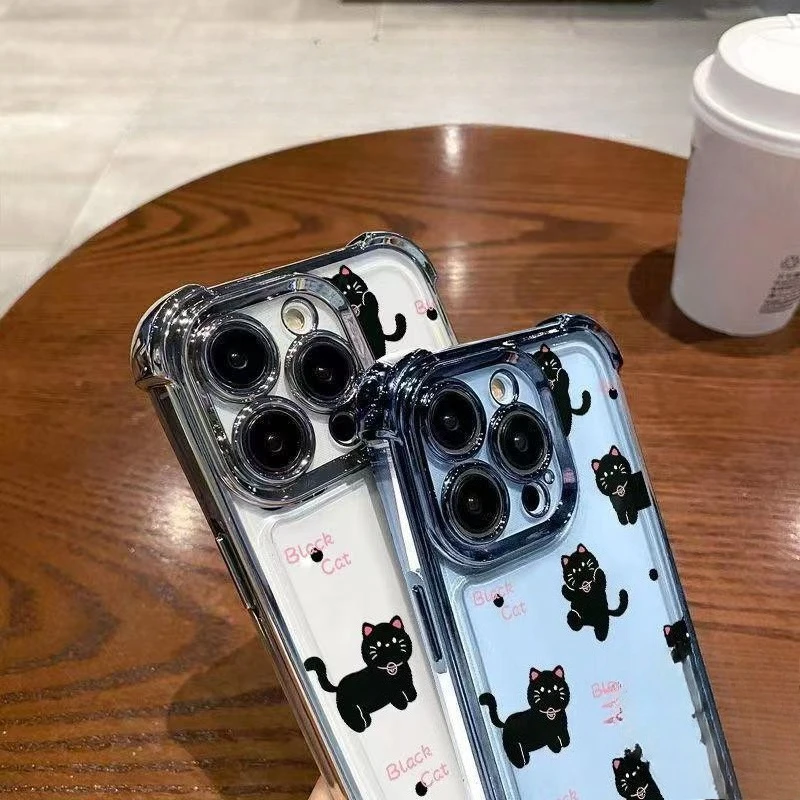 Luxury Black Cat Phone Case with Plated Soft Back Cover