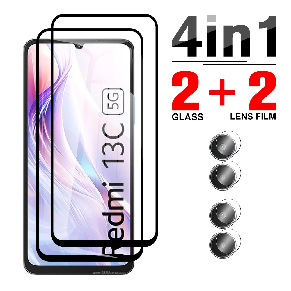 

4 в 1, Защитное стекло для Xiaomi Redmi 13 C, с черными краями