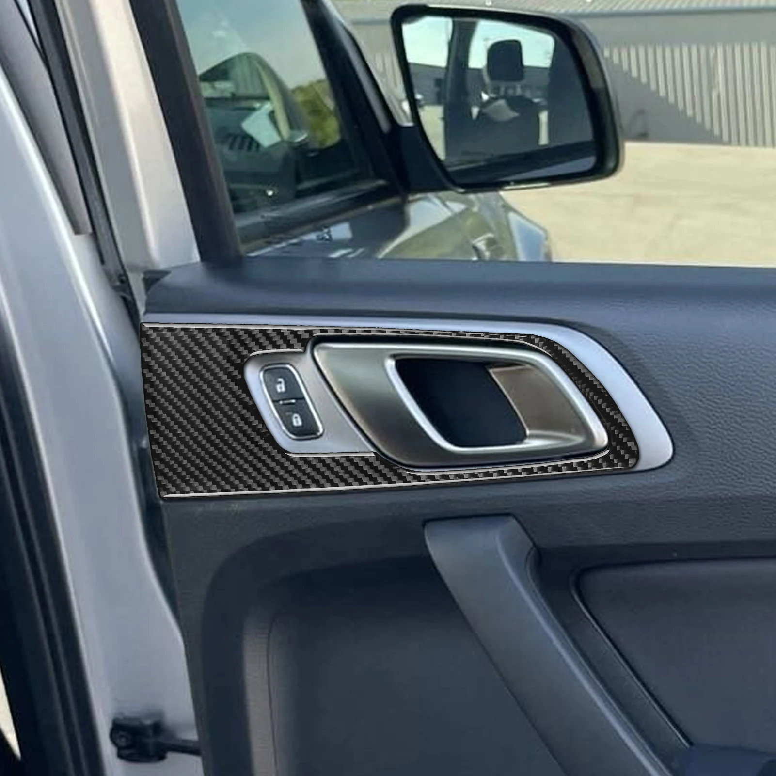 For Ford Ranger Sport 2020 2021 2022 Door Handle Panel Trim Cover Real  Carbon Fiber Stickers Car Interior Moulding Accessories