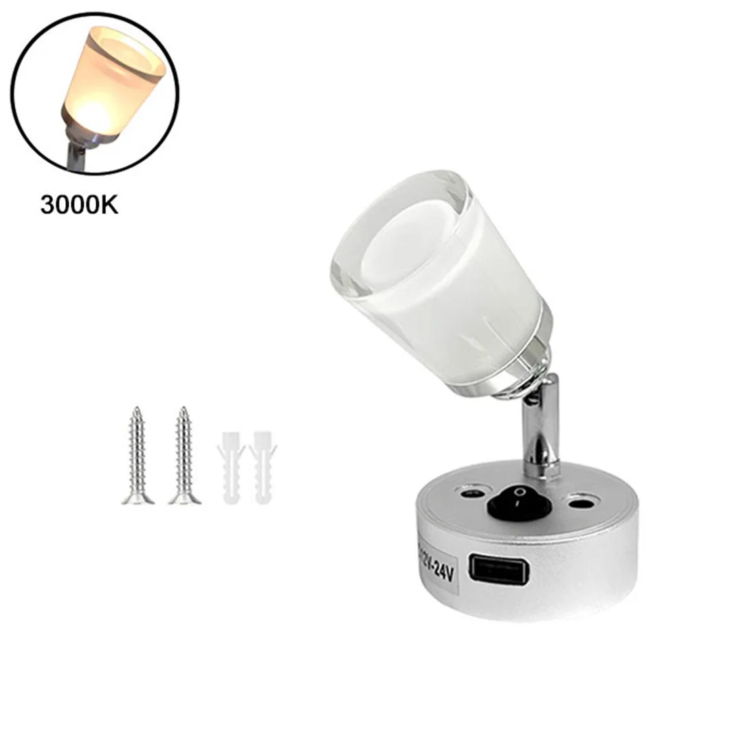 LED Reading Light 12V-24V RV Lamp with USB Type C Charging Port Type A USB 360&deg;Swivel Light for Bedside Reading lamp of Truck Trailer Ship